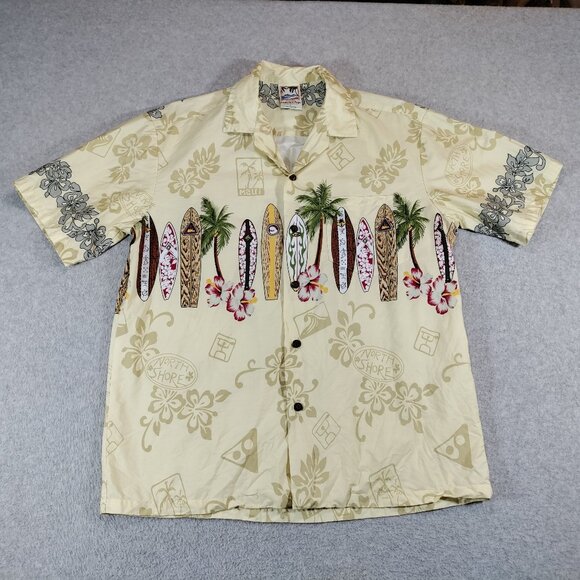 Hawaiian Togs Shirt Mens Large Yellow Maui North Shore Surfing Camp Collar - Picture 1 of 7